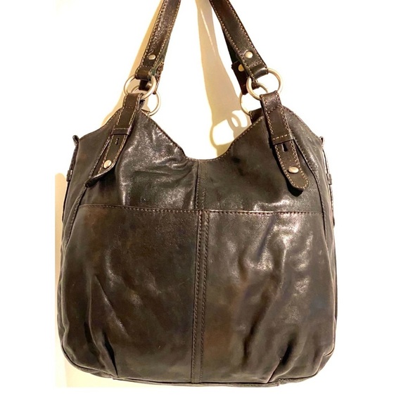 Elegant Black distressed Leather Tote Bag - Picture 2 of 9